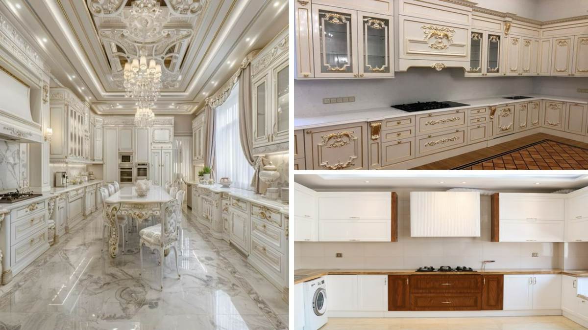 سه مدل کابینت کلاسیک سفید طلایی و کابینت نئوکلاسیک سفید چوبی