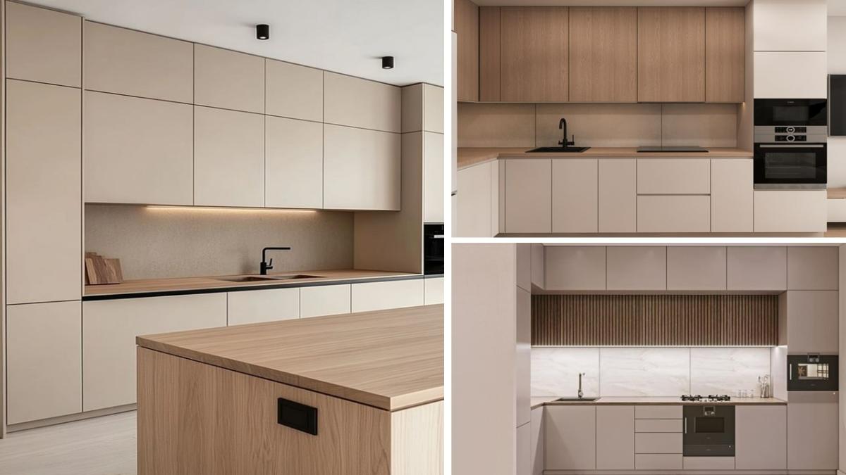 سه مدل کابینت مینیمال کرم و چوبی