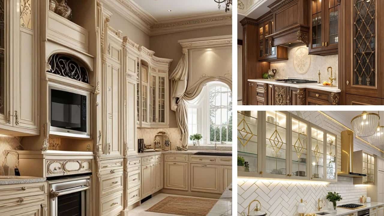 عکس شاخص انواع کابینت آیچکان کلاسیک سفید و چوبی