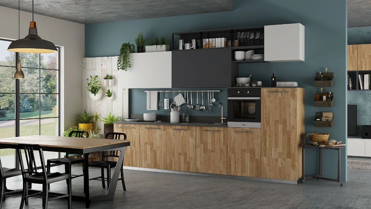 کابینت‌های مدرن سفید مشکی و چوبی