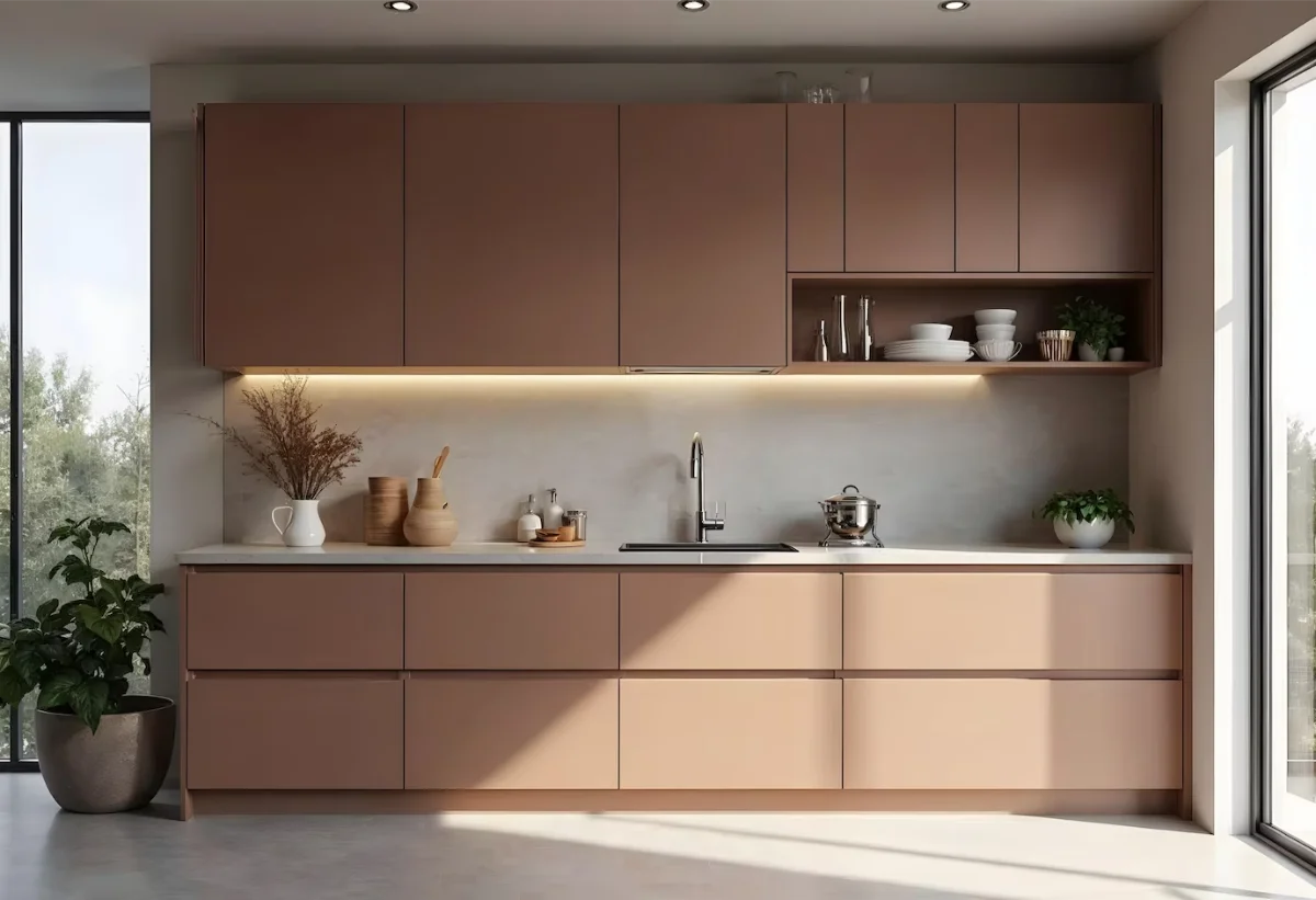 نصب کابینت پیش ساخته رنگی با نورپردازی زیرکابینتی