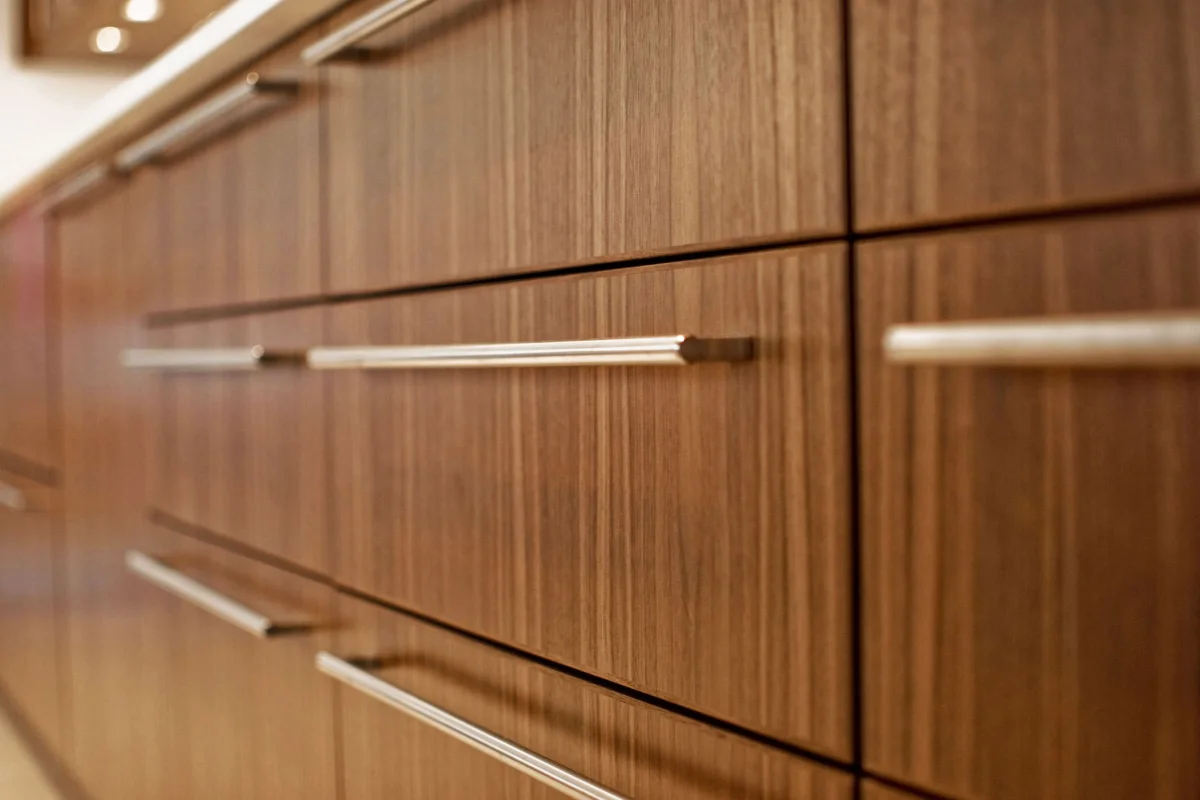 کابینت مدرن چوبی با دستگیره استیل