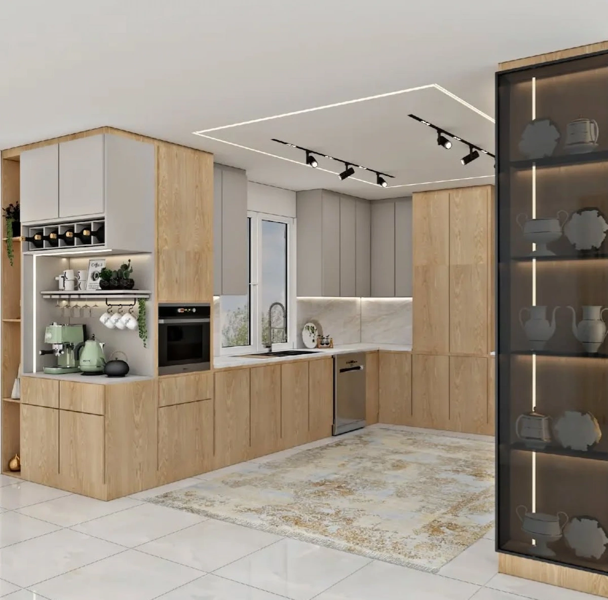 کابینت مدرن چوبی با شلف باز سفید