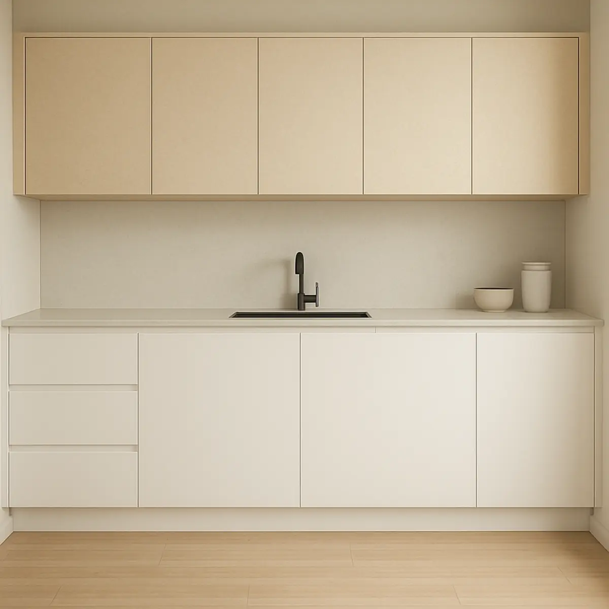کابینت ام دی اف سفید صدفی مدرن بدون دستگیره