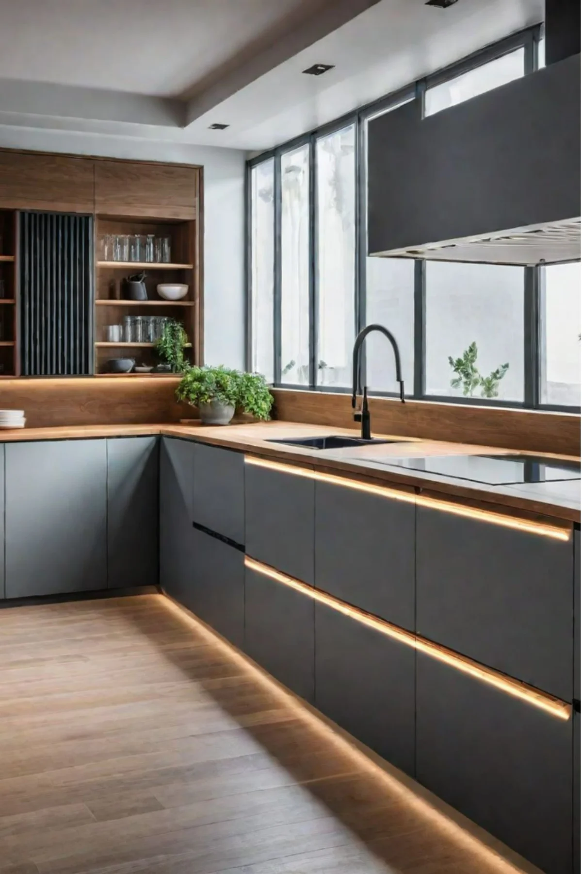 کابینت ام دی اف طوسی طلایی با نورپردازی گرم