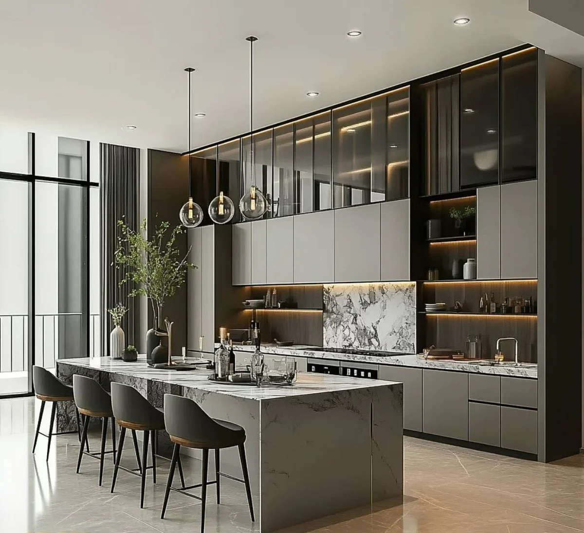 کابینت ام دی اف طوسی با درب شیشه‌ای