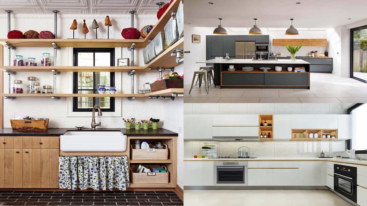 کابینت طوسی چوب ترکیبی، کابینت چوبی با شلف، کابینت سفید چوب