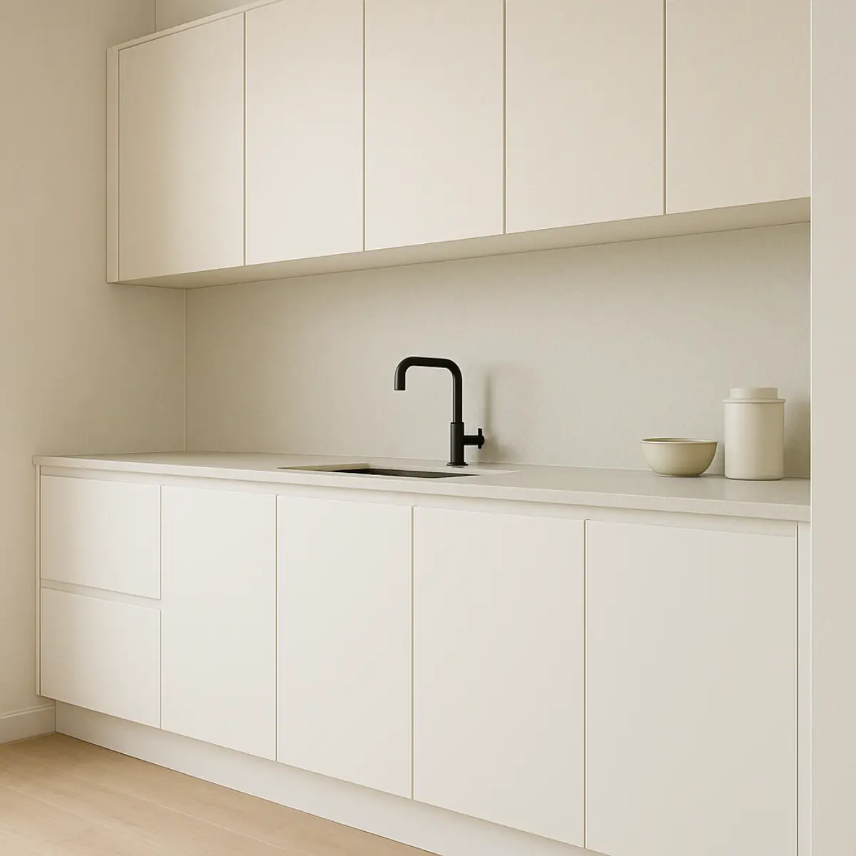 کابینت ام دی اف سفید صدفی بدون دستگیره