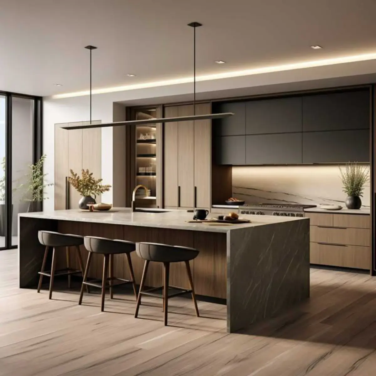 جزیره کابینت ام دی اف طرح چوب همراه سینک