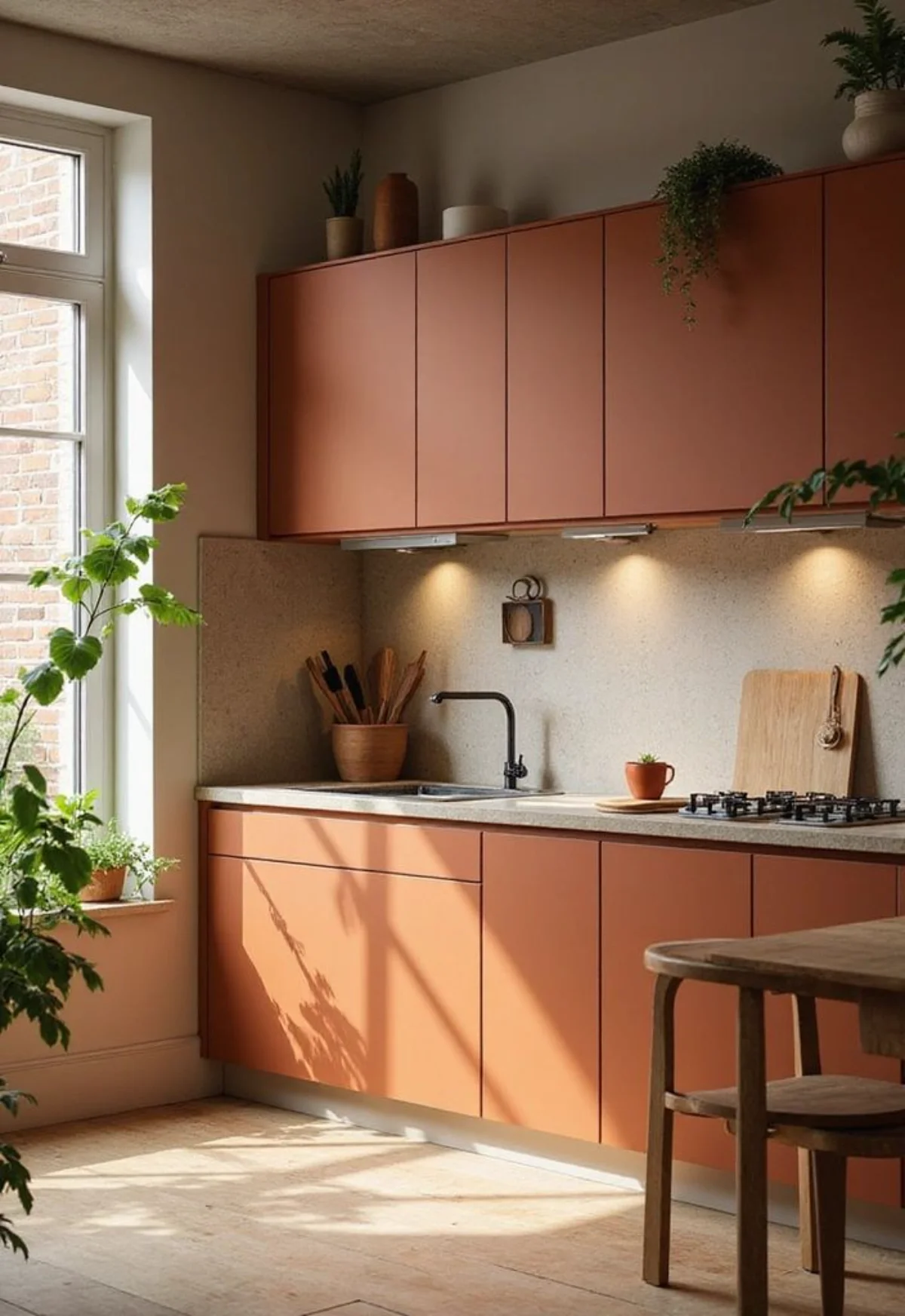 کابینت مدرن هلویی ام دی اف بدون دستگیره