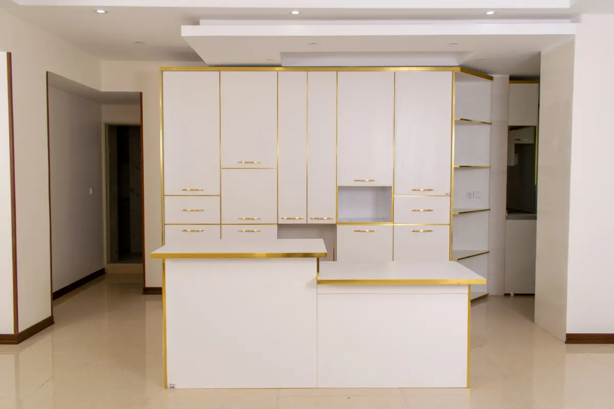 جزیره کابینت ام دی اف سفید طلایی مدرن