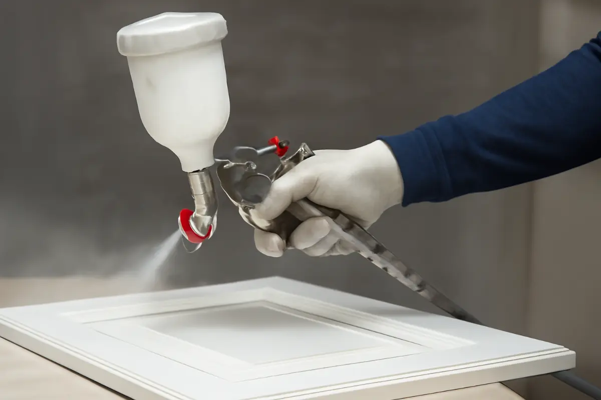 رنگ کابینت کابینت پلی اورتان سفید با پیستوله رنگ پلی اورتان