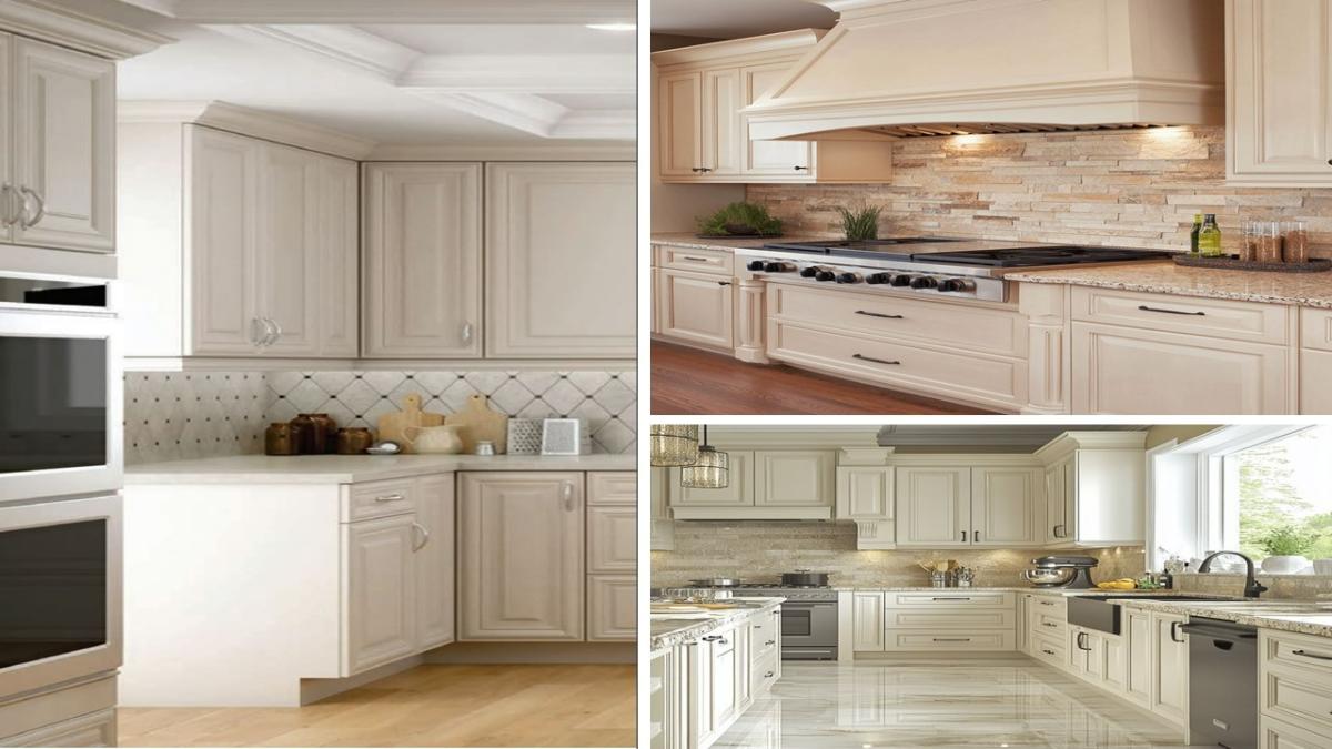 تصویر سه مدل کابینت ممبرا سفید صدفی سبک کلاسیک و نئوکلاسیک