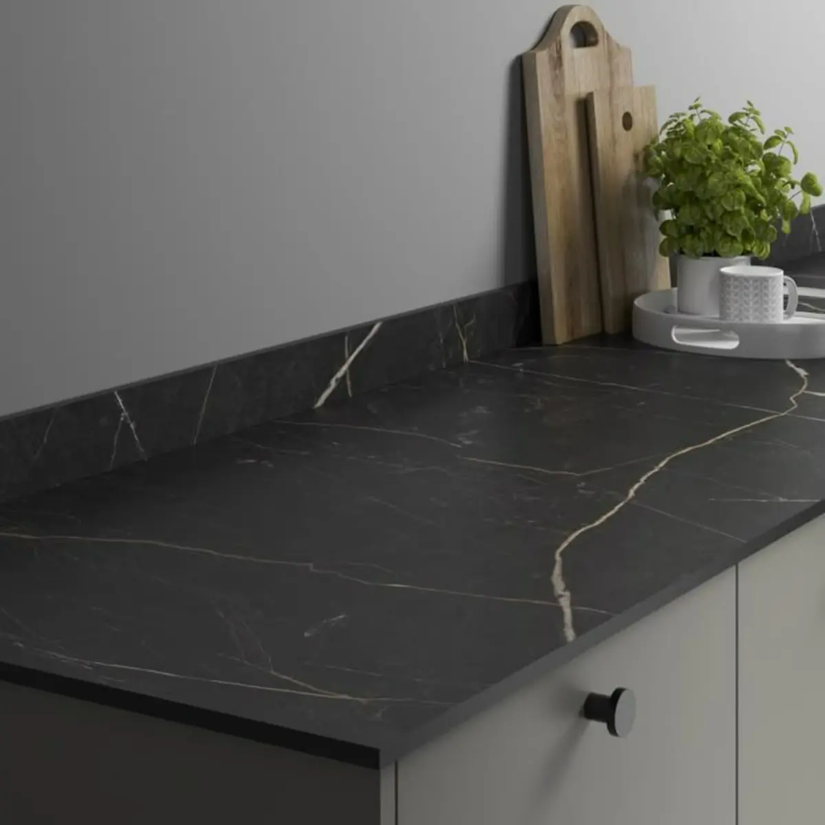 صفحه کابینت ای ان جی سنگی مشکی با رگه سفید برای کابینت مدرن