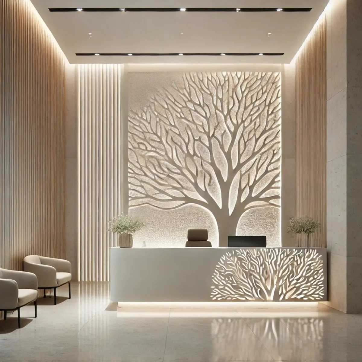 طراحی فضای پذیرش خاص و حرفه‌ای در لابی اداری