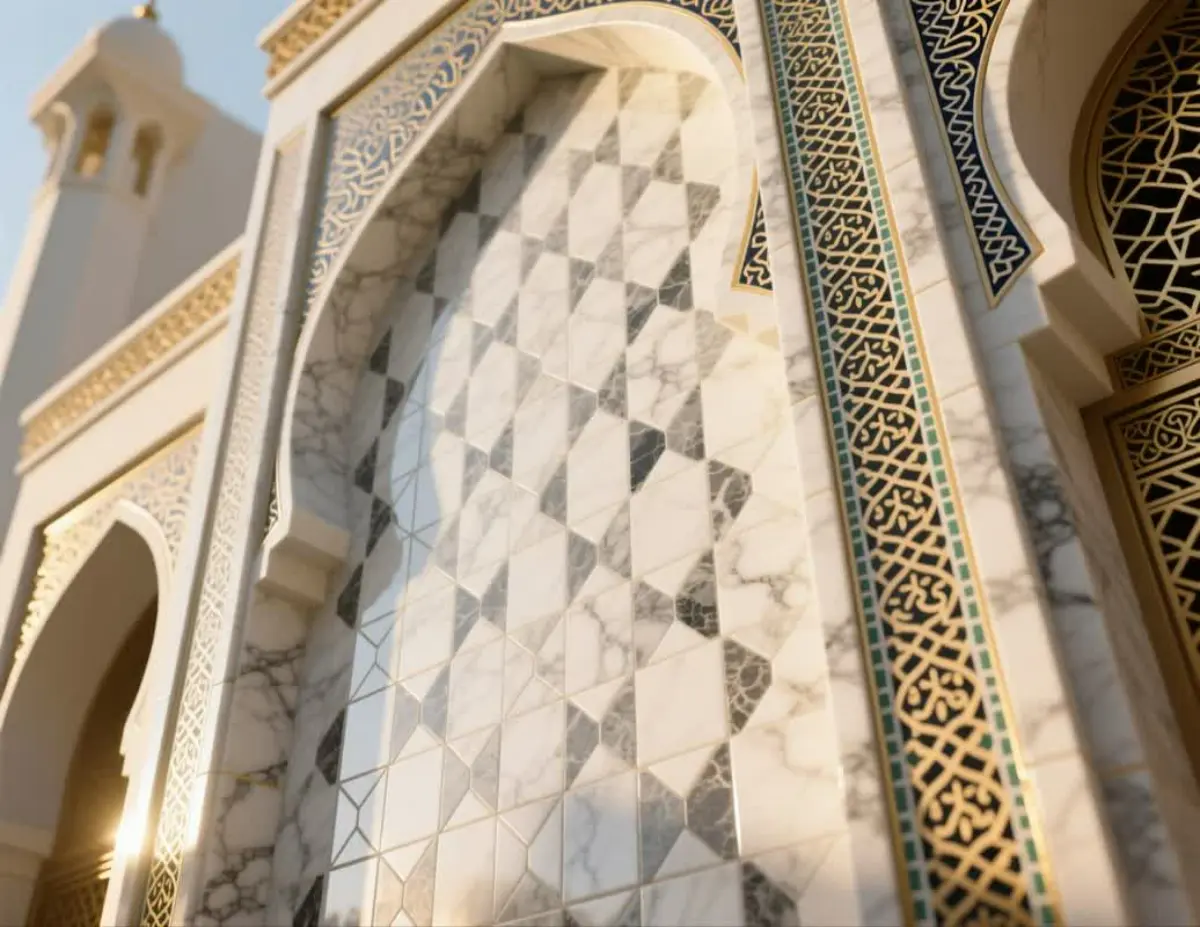 سنگ مرمریت نما در ابعاد تایل‌های سفید مشکی