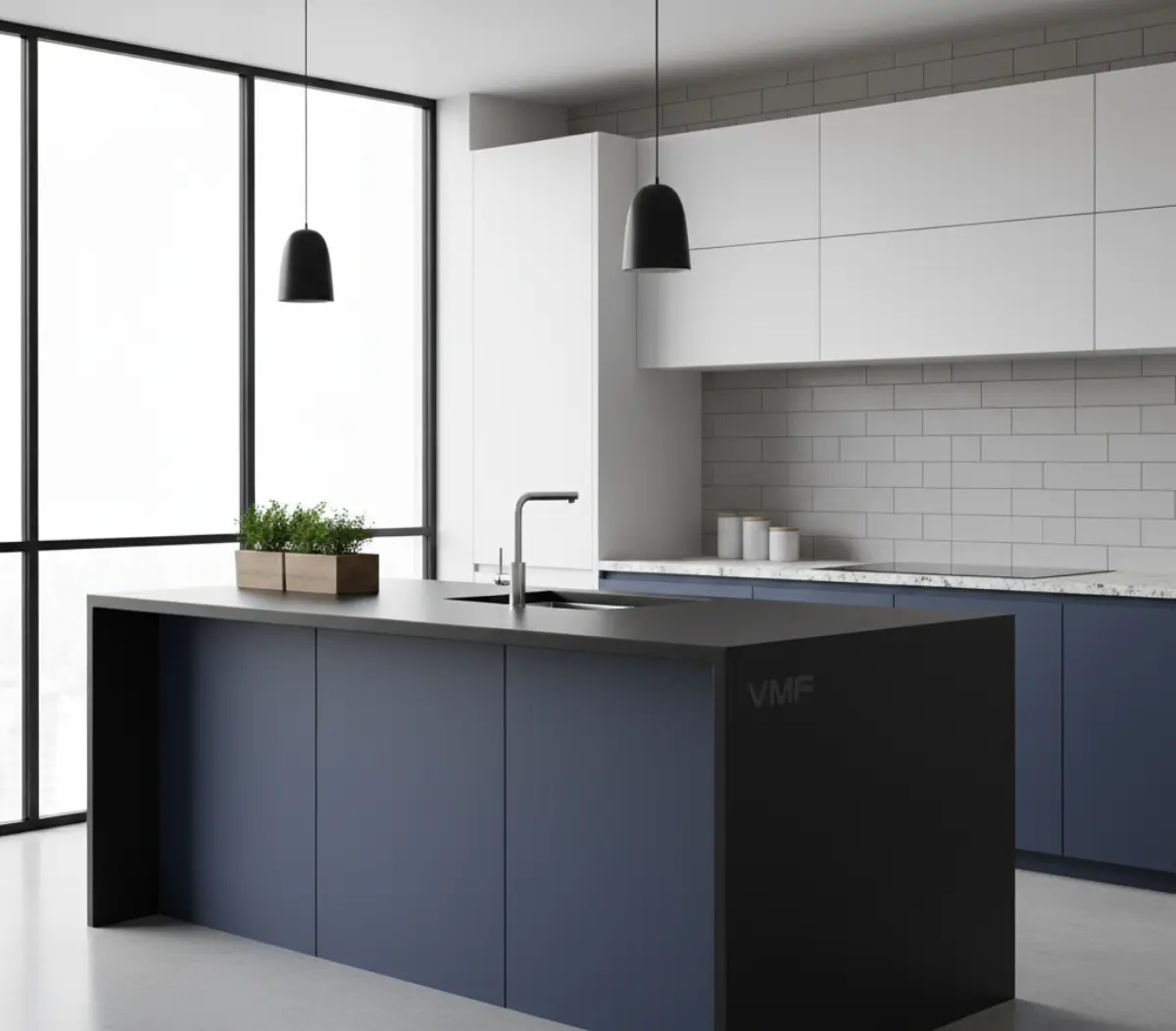 صفحه کابینت مشکی ساده برای کابینت مدرن آبی