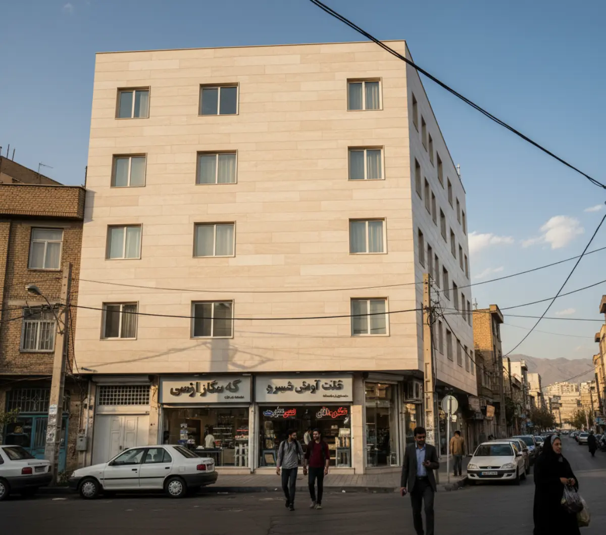 تراورتن سفید کرم برای نمای آپارتمان