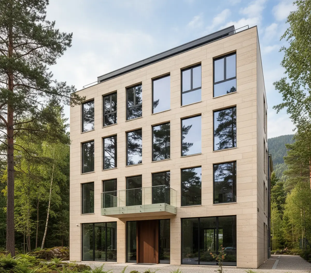 سنگ تراورتن کرم برای نمای ساختمان