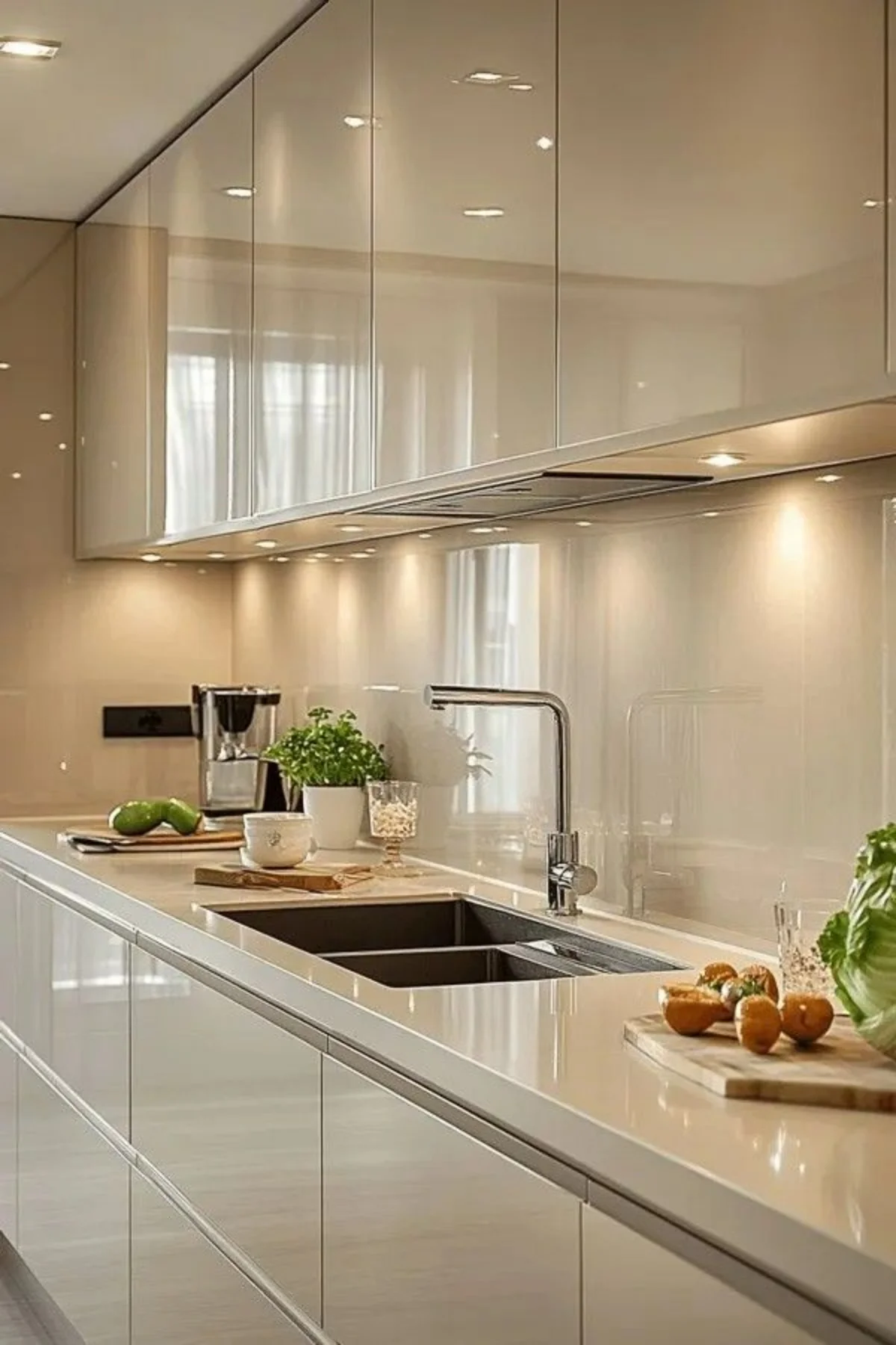صفحه کابینت وی ام اف با سطح براق در آشپزخانه مدرن