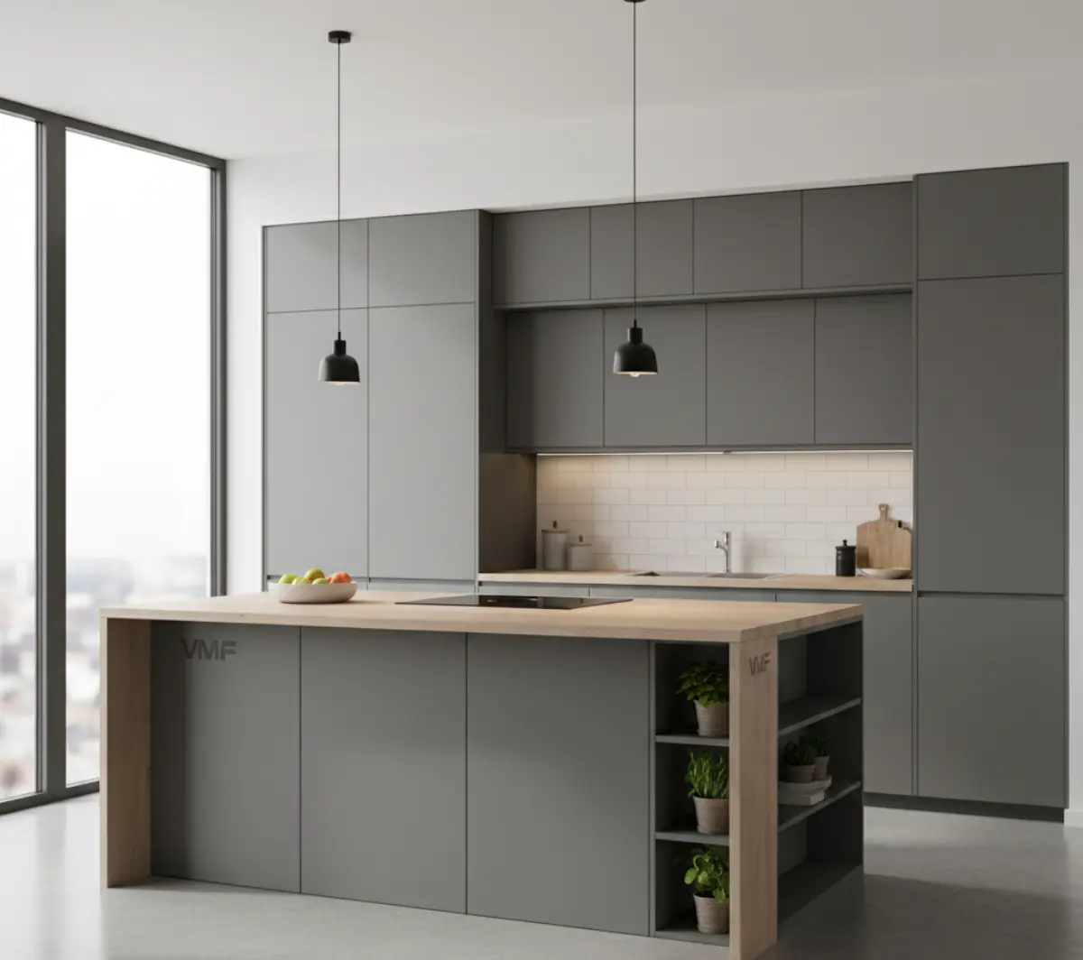 صفحه کابینت VMF طرح چوب برای کابینت مدرن مشکی