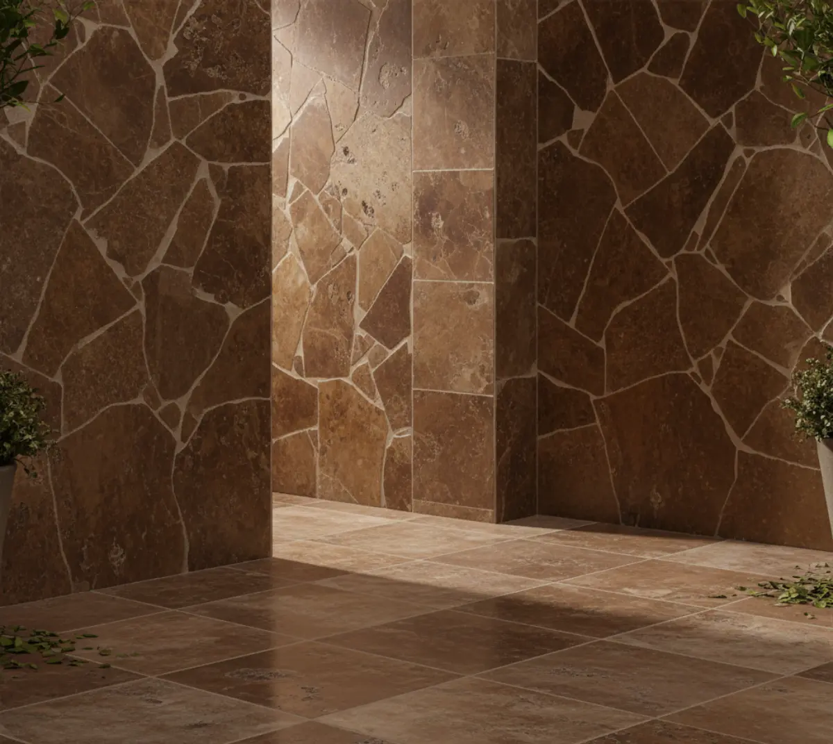 سنگ تراورتن شکلاتی برای کف و دیوار حیاط