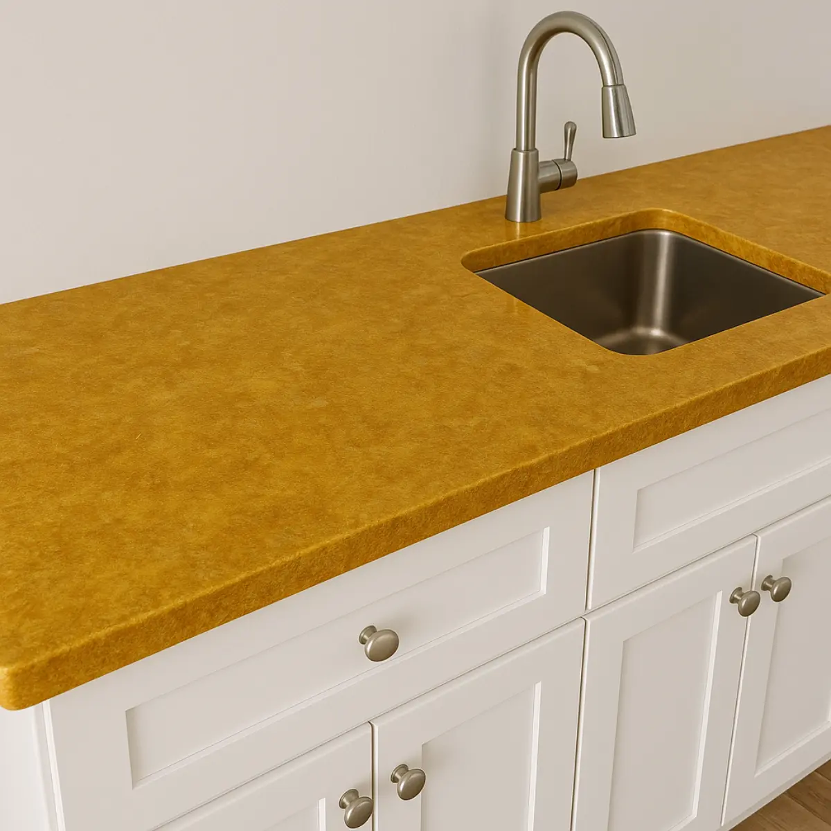 صفحه کابینت طرح سنگ مات طلایی برای کابینت نئوکلاسیک سفید