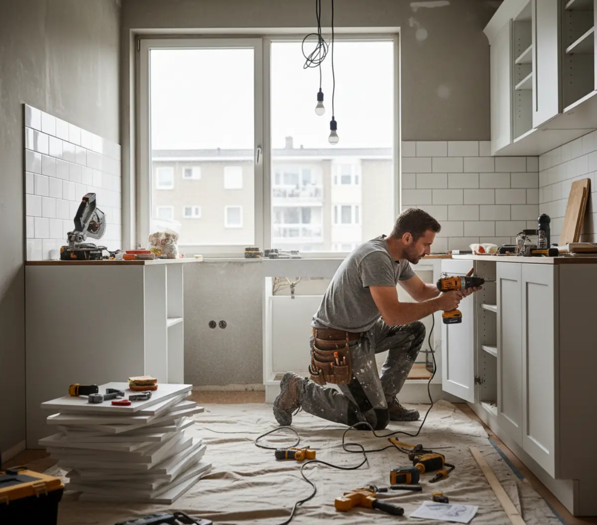 بازسازی کابینت آشپزخانه توسط کابینت ساز با کابینت نئوکلاسیک سفید