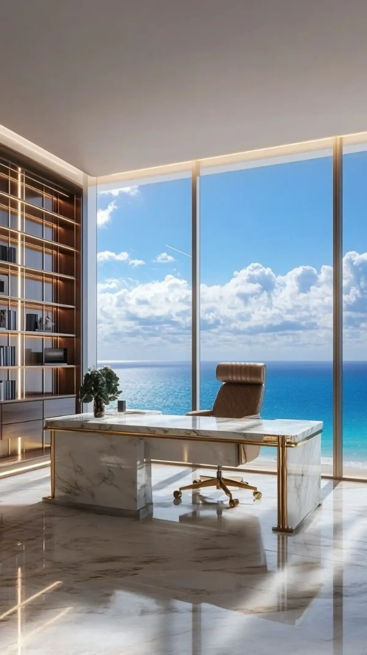 رنگ بندی خنثی در دکور اداری با پنجره بزرگ