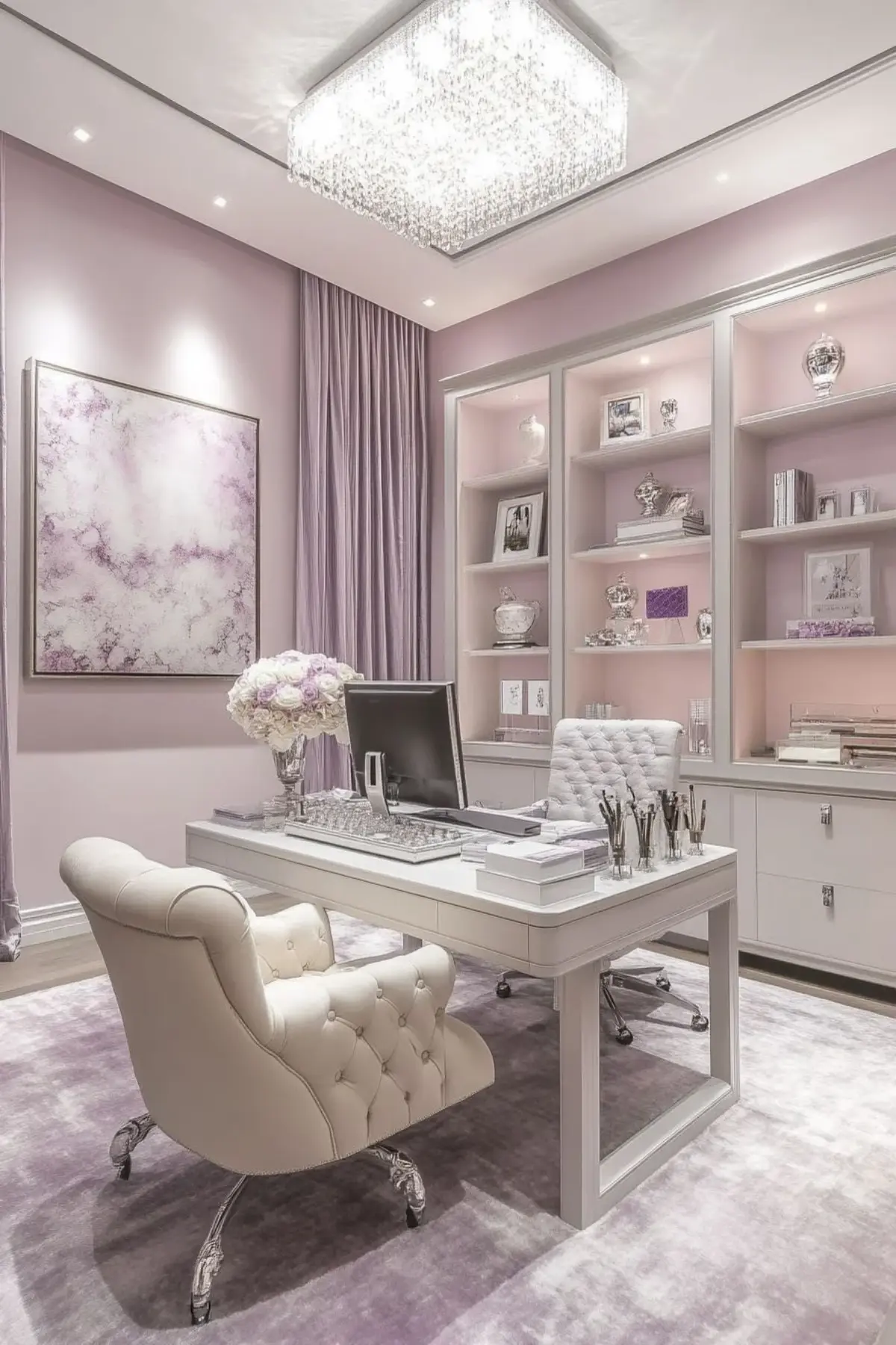 دکوراسیون اداری یاسی با صندلی سفید