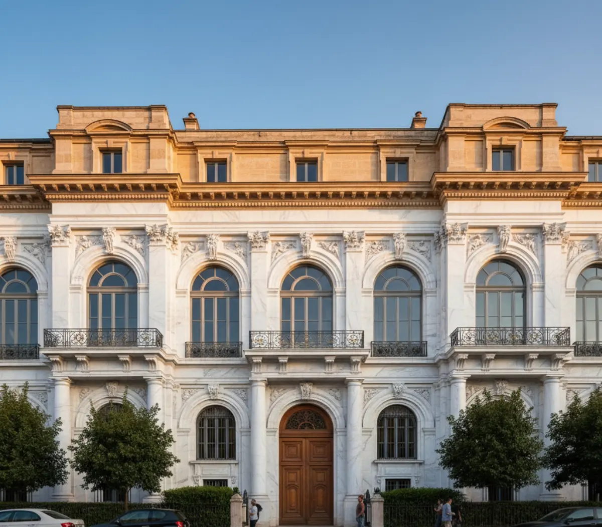 ترکیب سنگ چینی سفید با تراورتن بژ برای نمای رومی