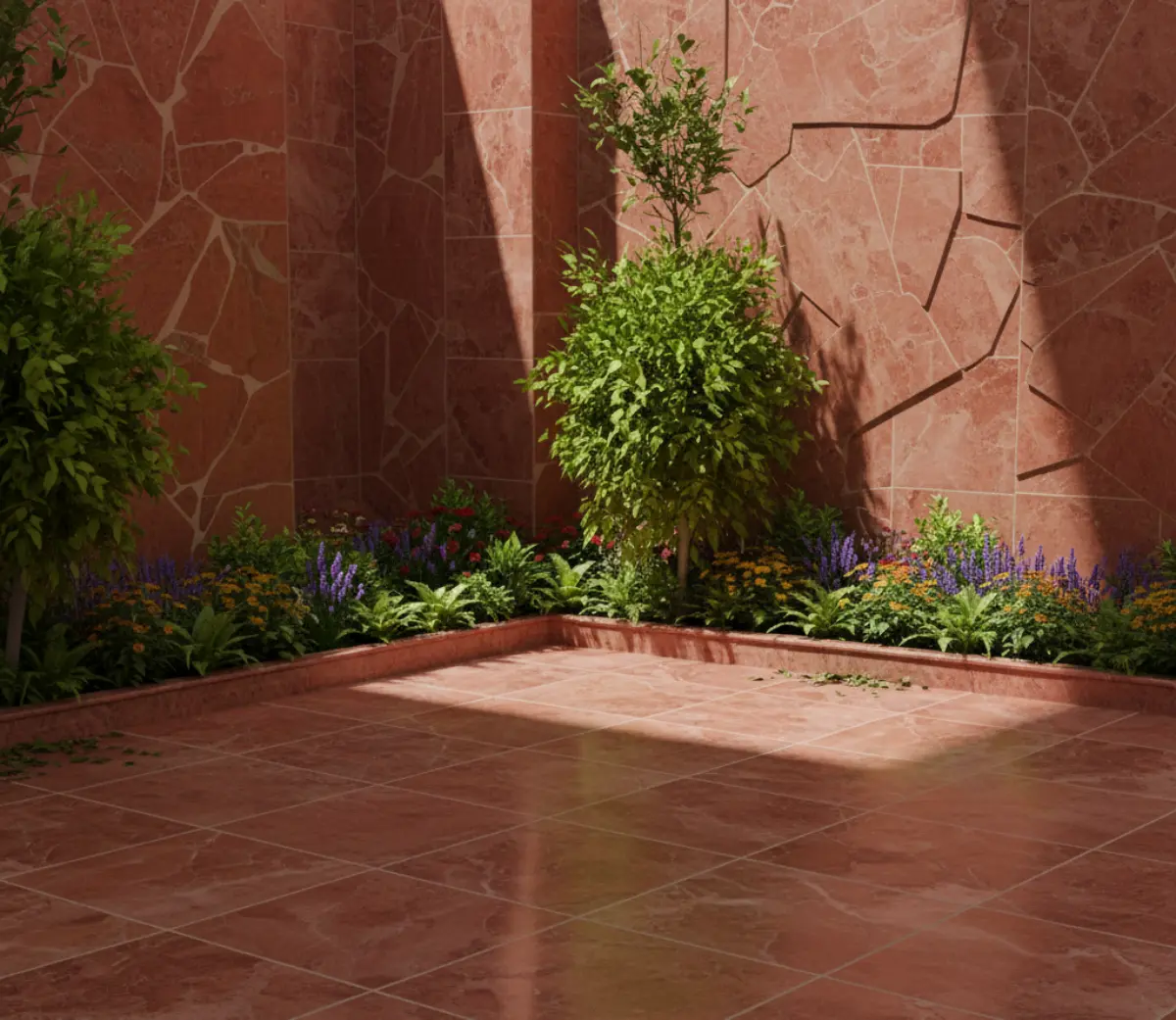 تراورتن قرمز برای کف و دیوار حیاط