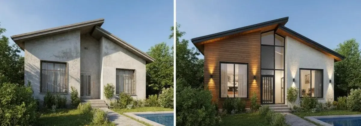 قبل و بعد از بازسازی نمای خانه