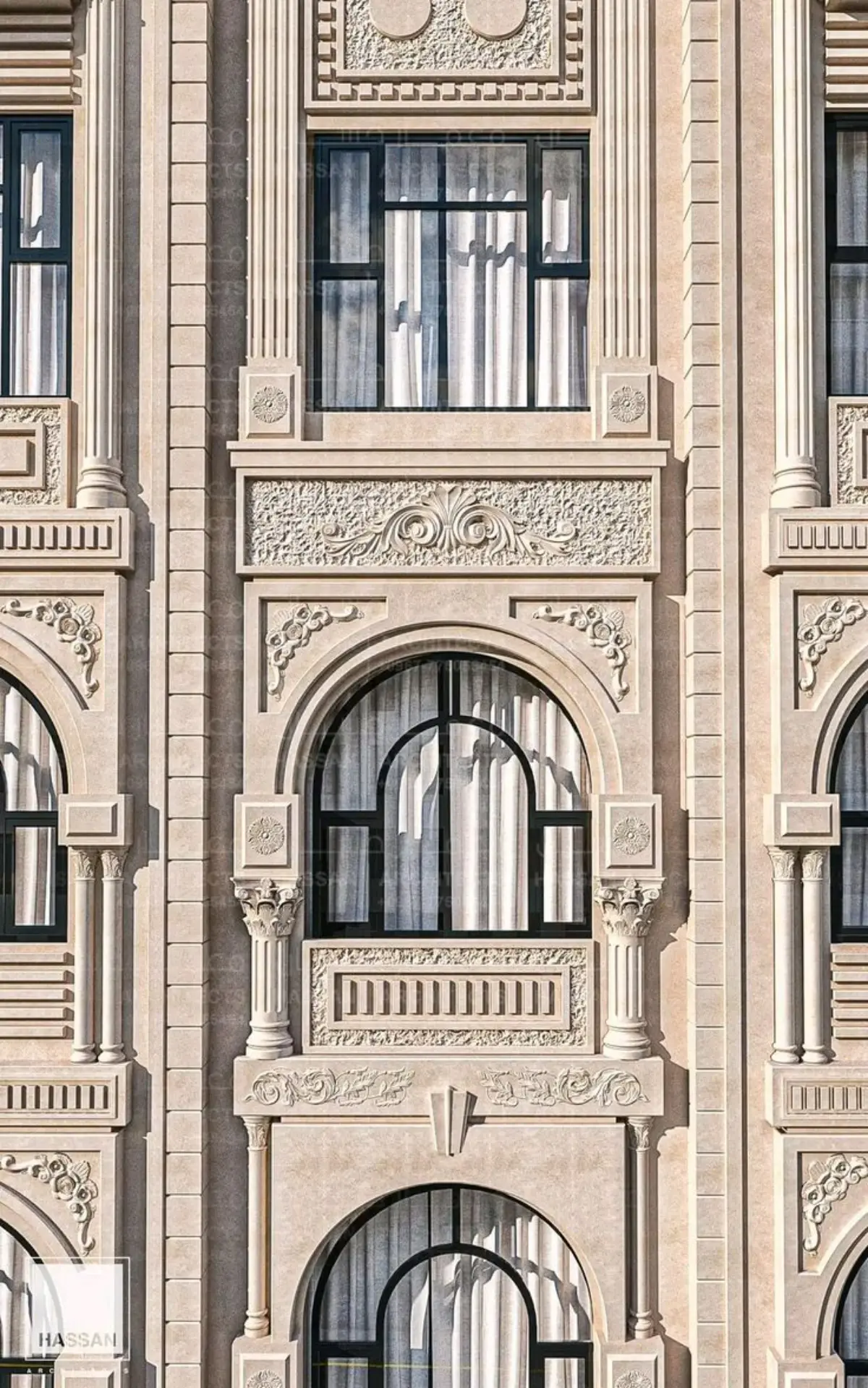 نمای رومی ساختمان با سنگ تراورتن