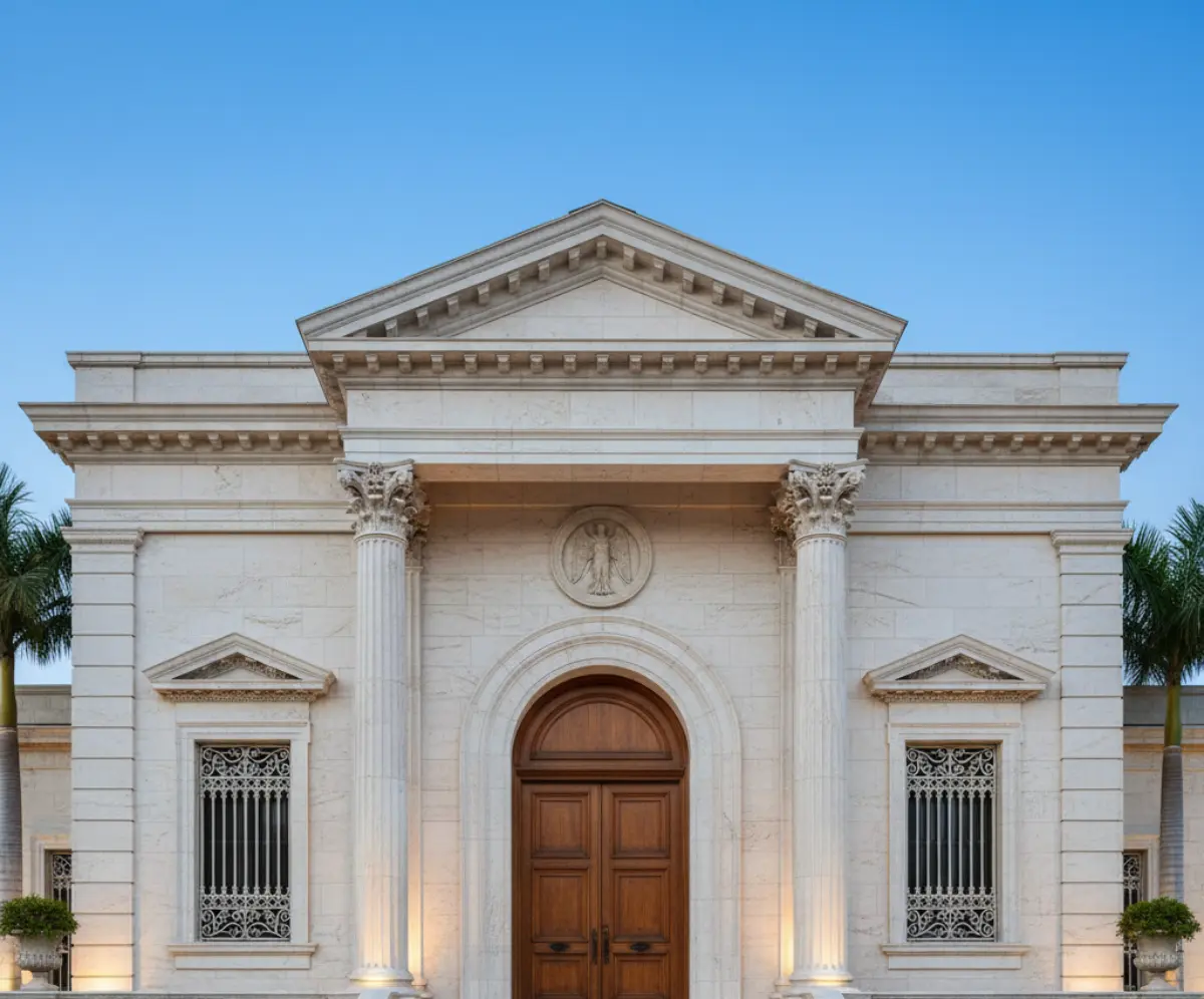 نمای رومی با سنگ تراورتن سفید