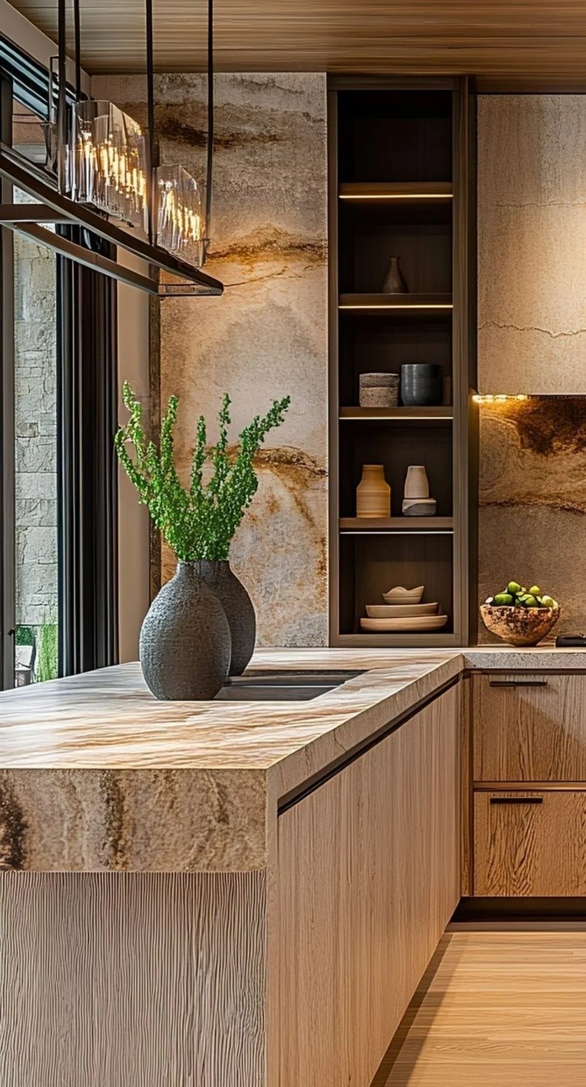 صفحه کابینت طرح سنگ قهوهای در دکور مدرن