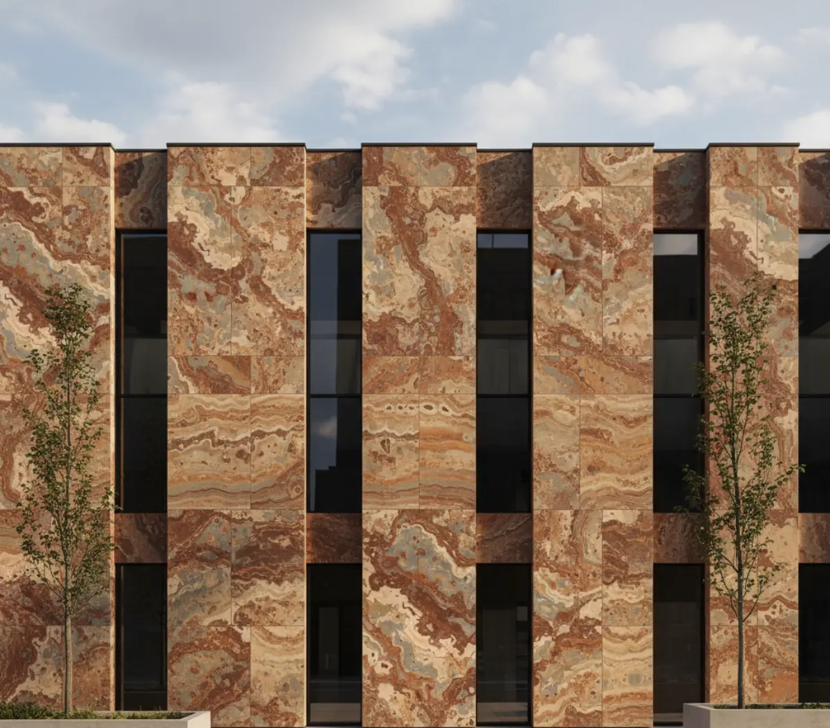 نمای ساختمان با سنگ تراورتن چند رنگ