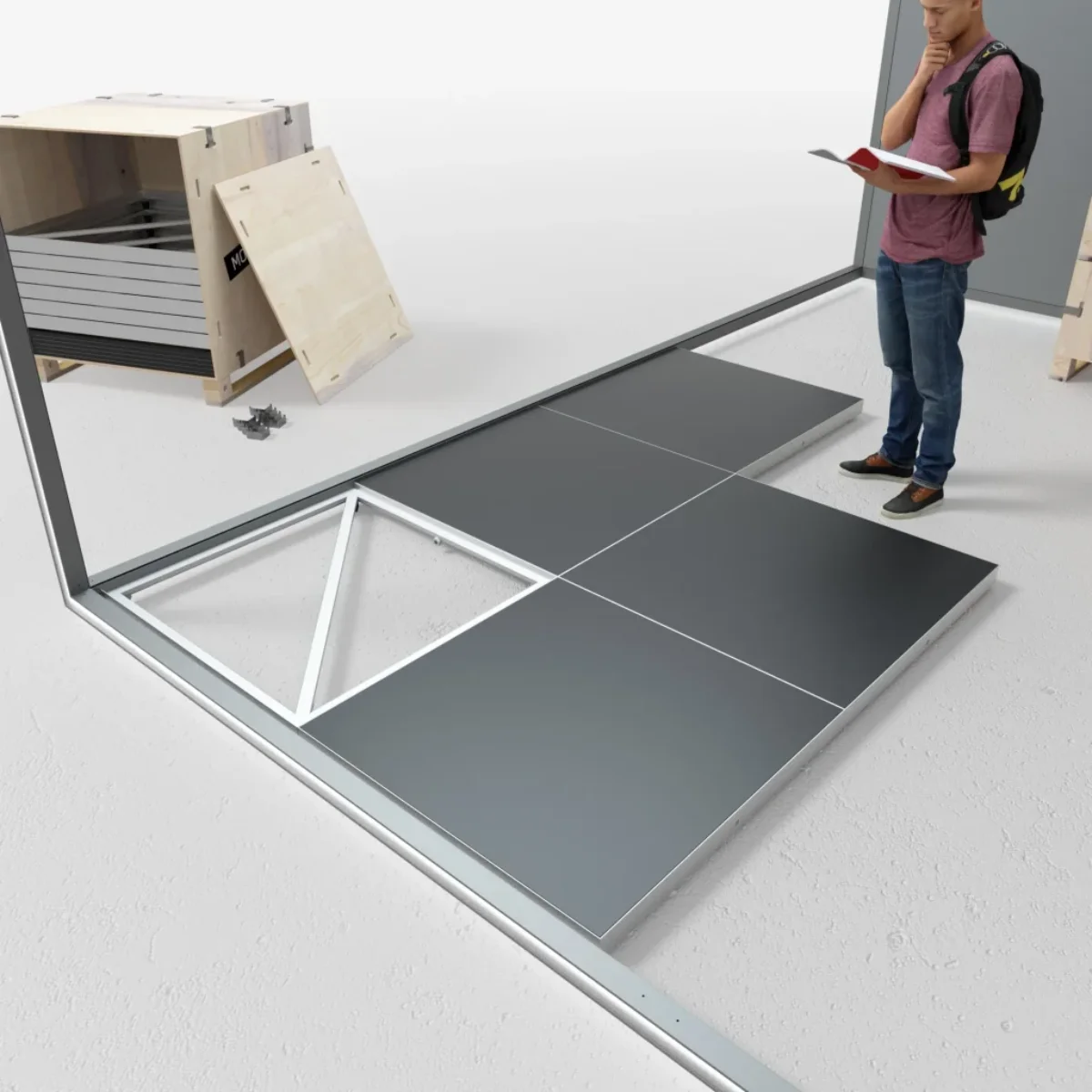 کف سازی غرفه نمایشگاهی با متریال نقره ایی