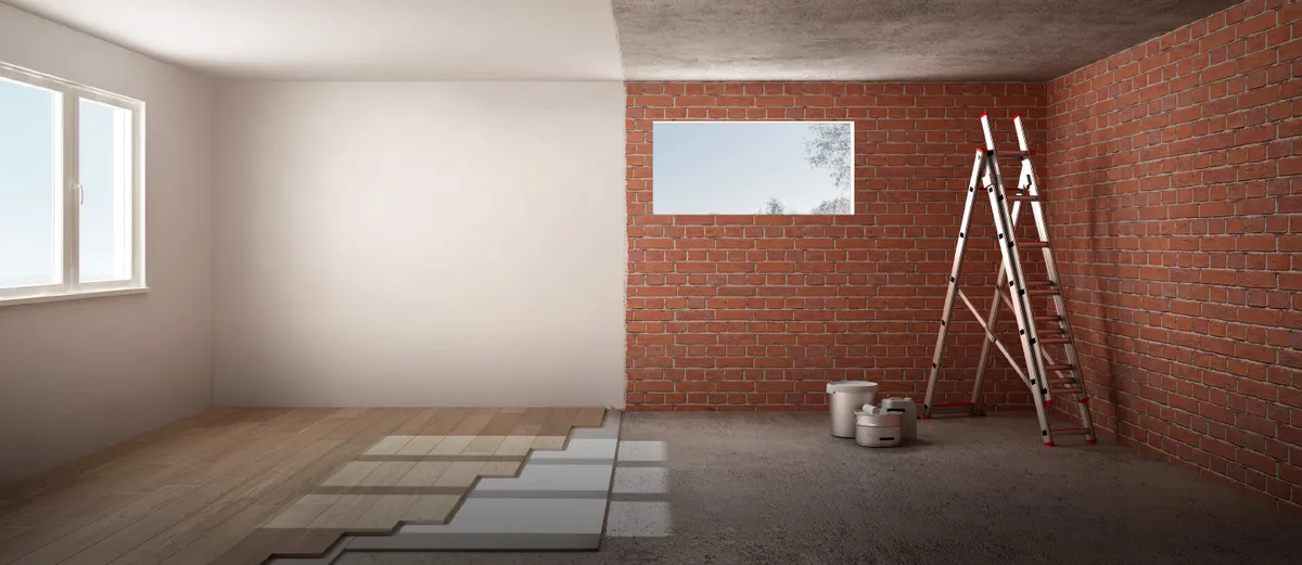 پارکت رنگ روشن با دیوار سفید در خانه درحال بازسازی 40 متری