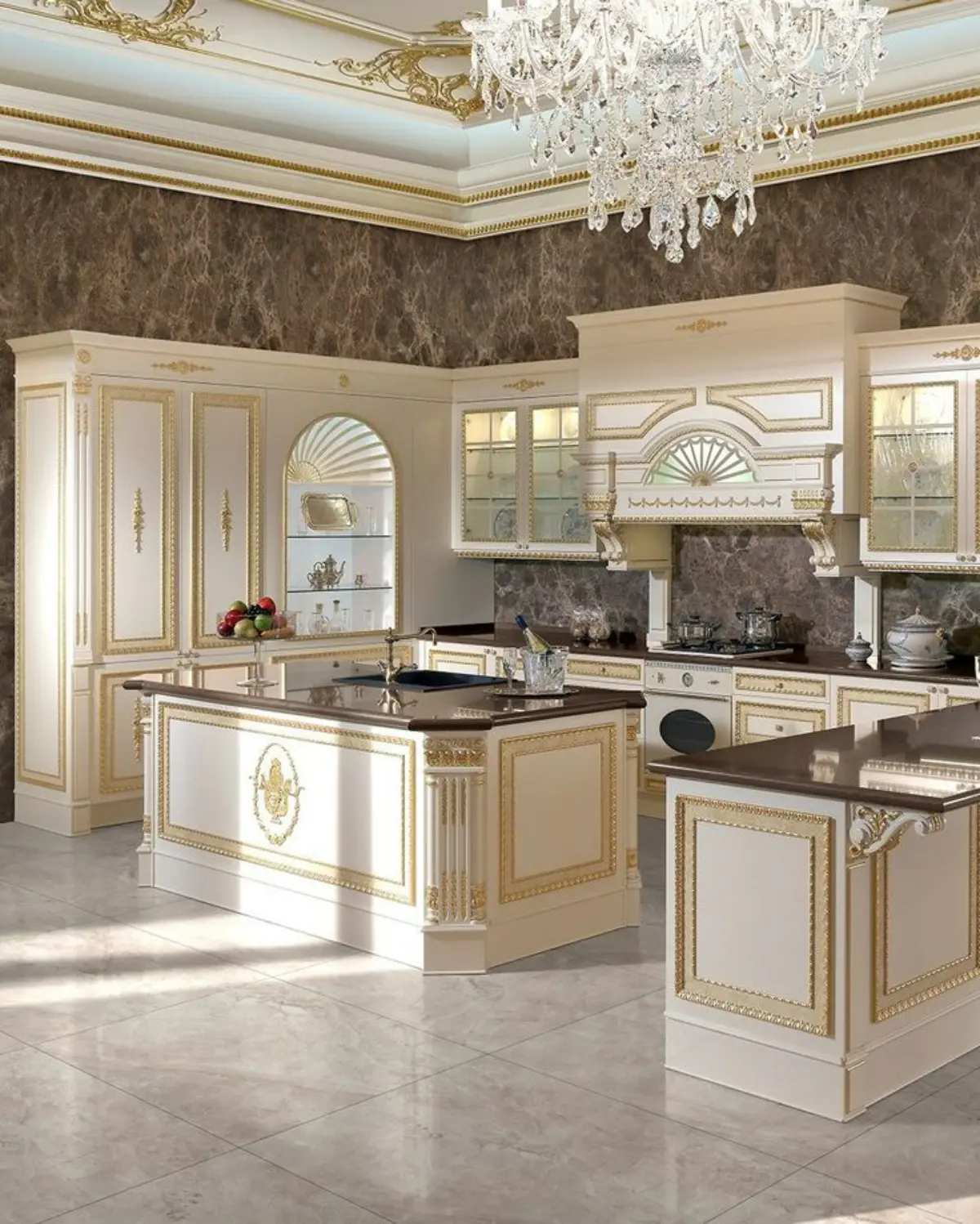 کابینت و جزیره کلاسیک سفید طلایی