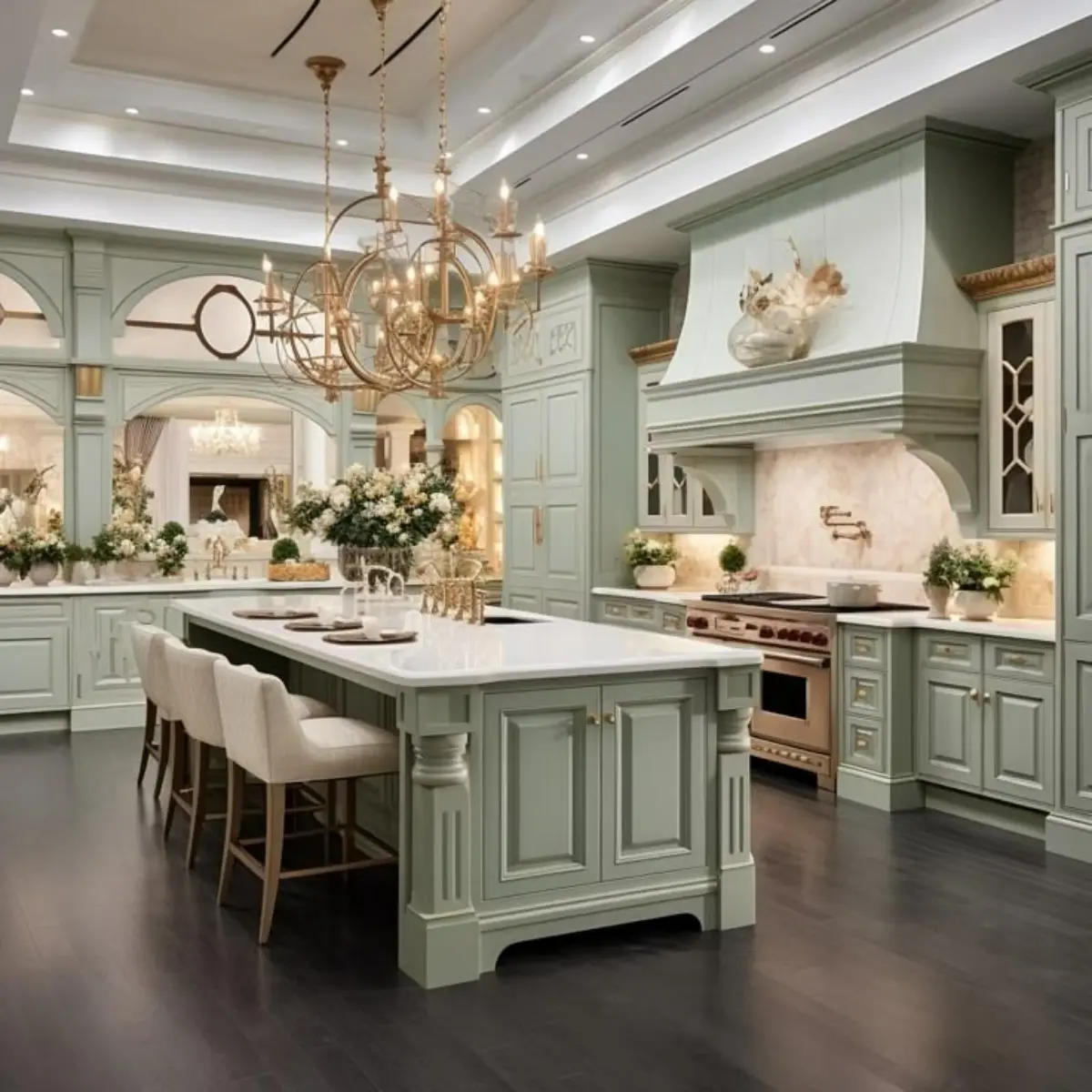 کابینت کلاسیک سبز با جزیره