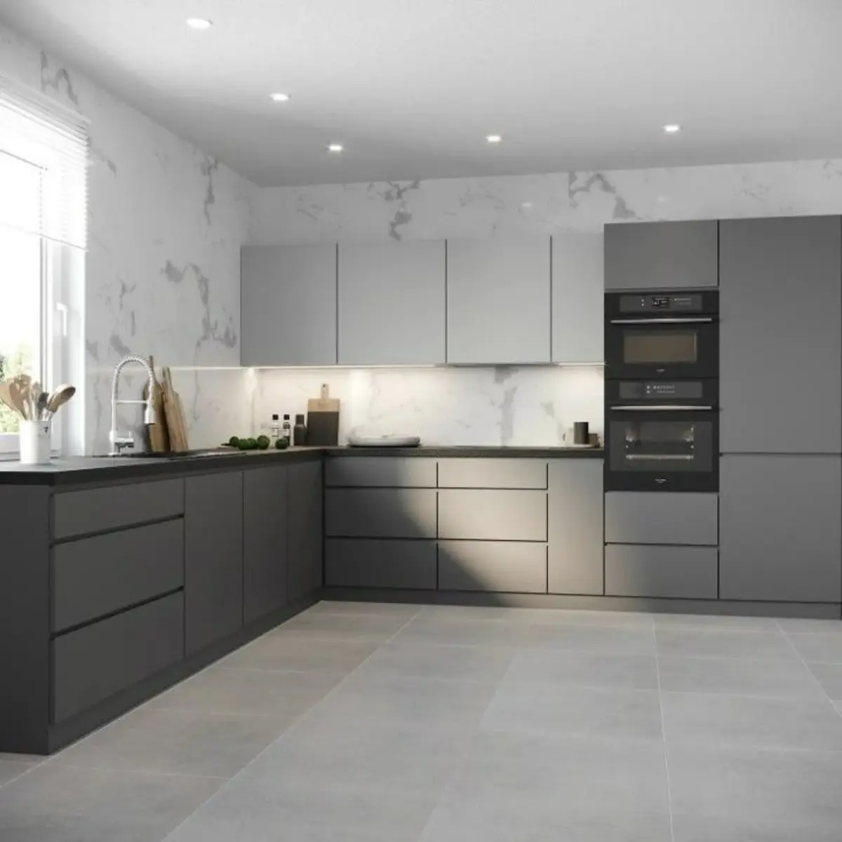 کبینت مدرن سفید طوسی بدون دستگیره