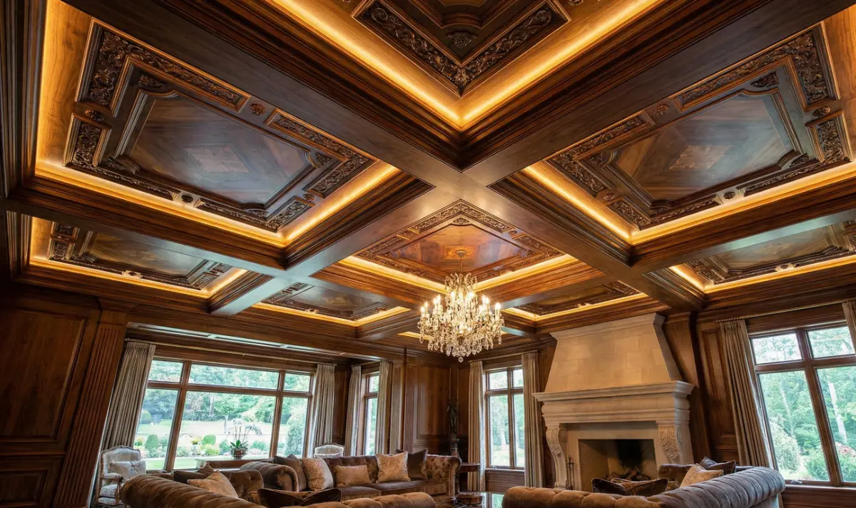 سقف کاذب چوبی در خانه لوکس