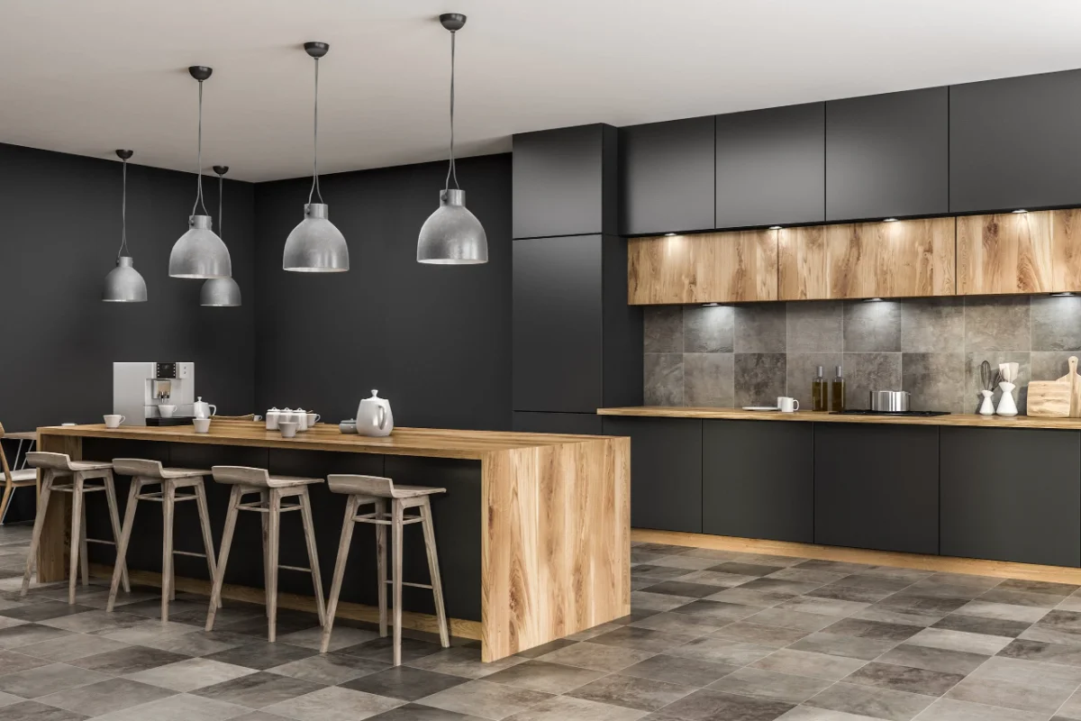 کابینت مدرن طوسی چوبی بدون دستگیره