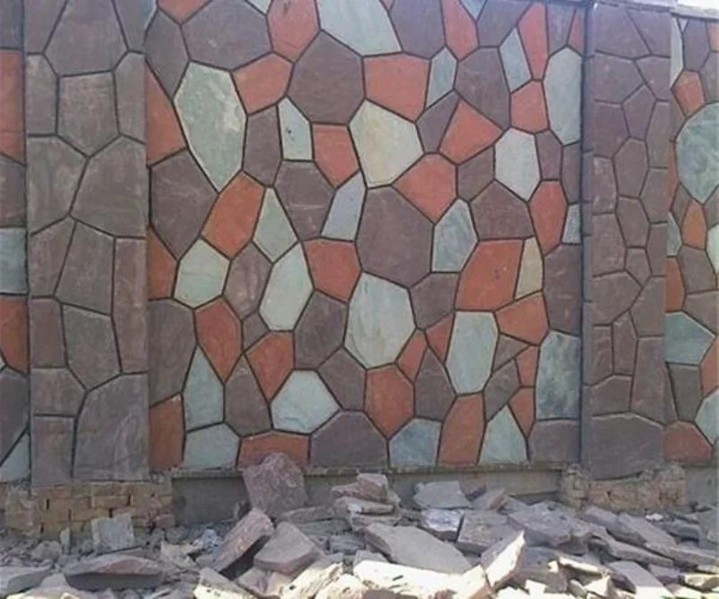 سنگ مالون دیوار به رنگ سفید، طوسی و نارنجی