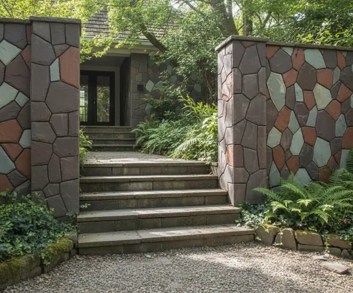 سنگ مالون دیوارچینی تراش خورده در رنگهای قرمز، قهوهای و سفید در ابعاد و اشکال مختلف