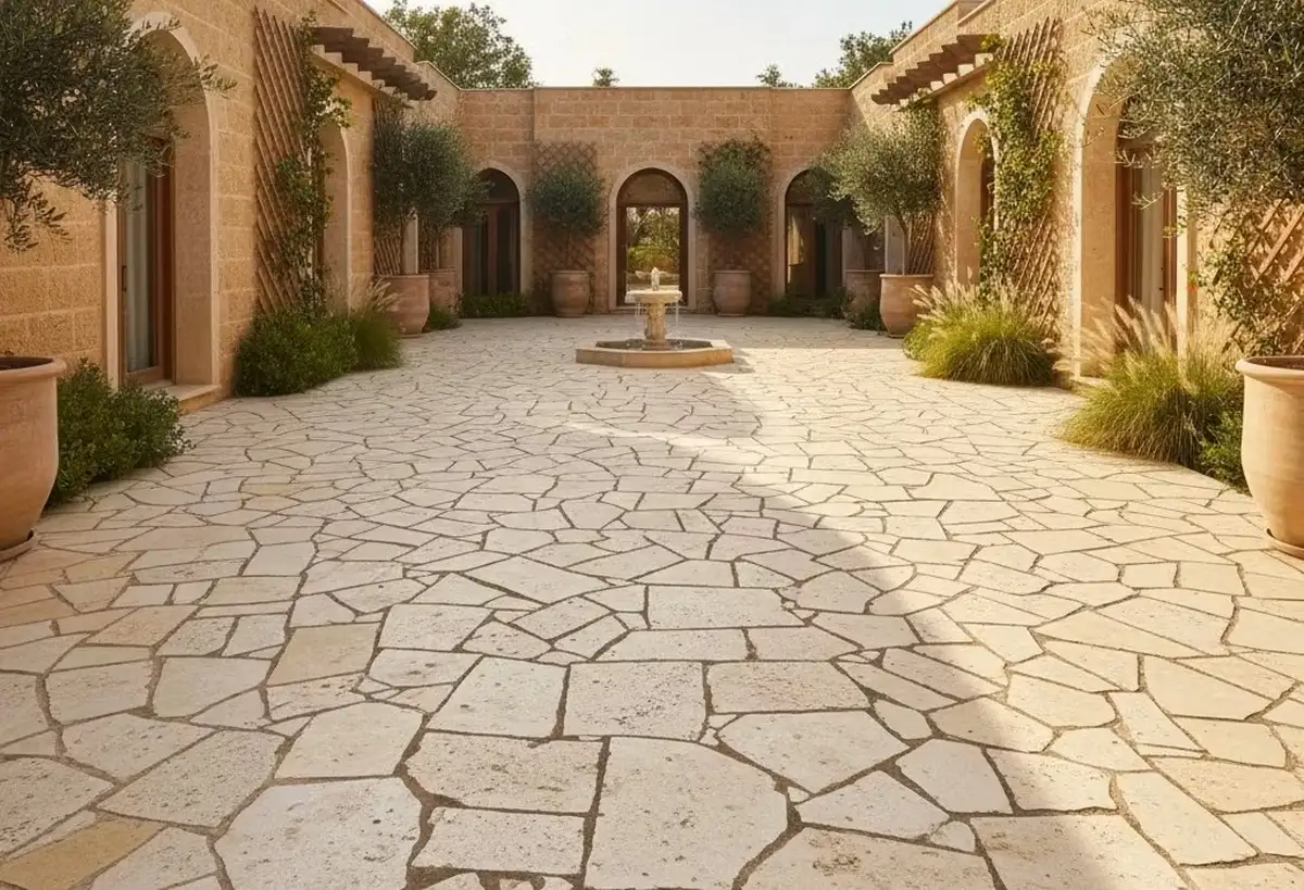 حیاط خانهای سنتی ساخته شده با سنگ مالون ورقهای با سطح نسبتا تخت