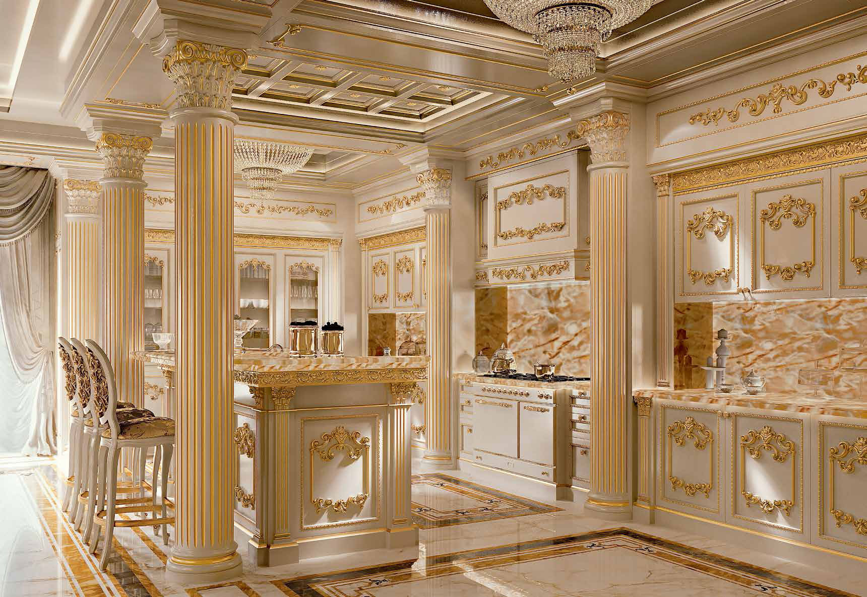 کابینت ممبران سفید طلایی کلاسیک