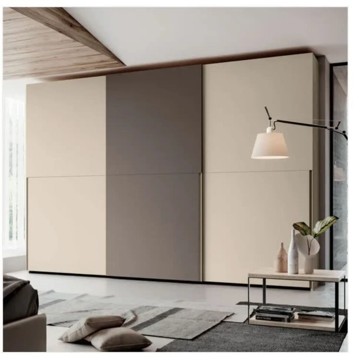 کمد دیواری ریلی کرم قهوهای تیره