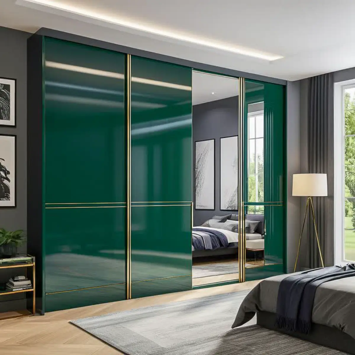 کمد دیواری ریلی سبز براق